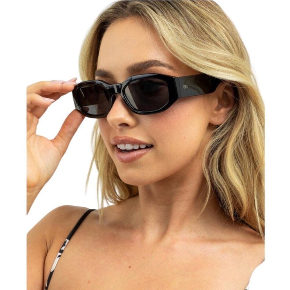 SZADE NIB East Side Black Ink Sustainable On Trend Rectangular Frame Sunglasses